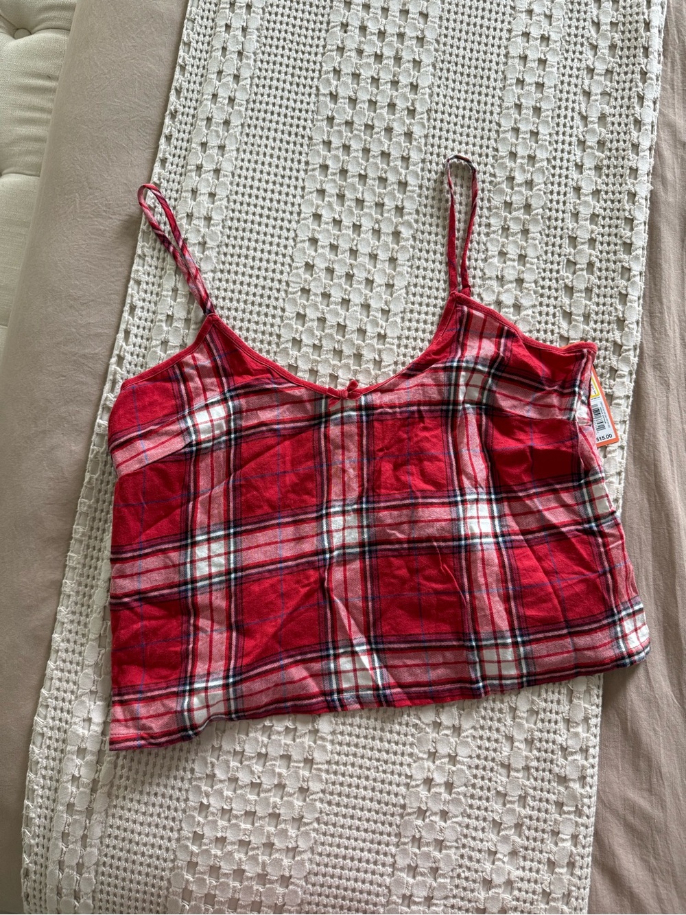 NEW Colsie Red Plaid Pajama Spaghetti Strap Crop Top Size‎ M